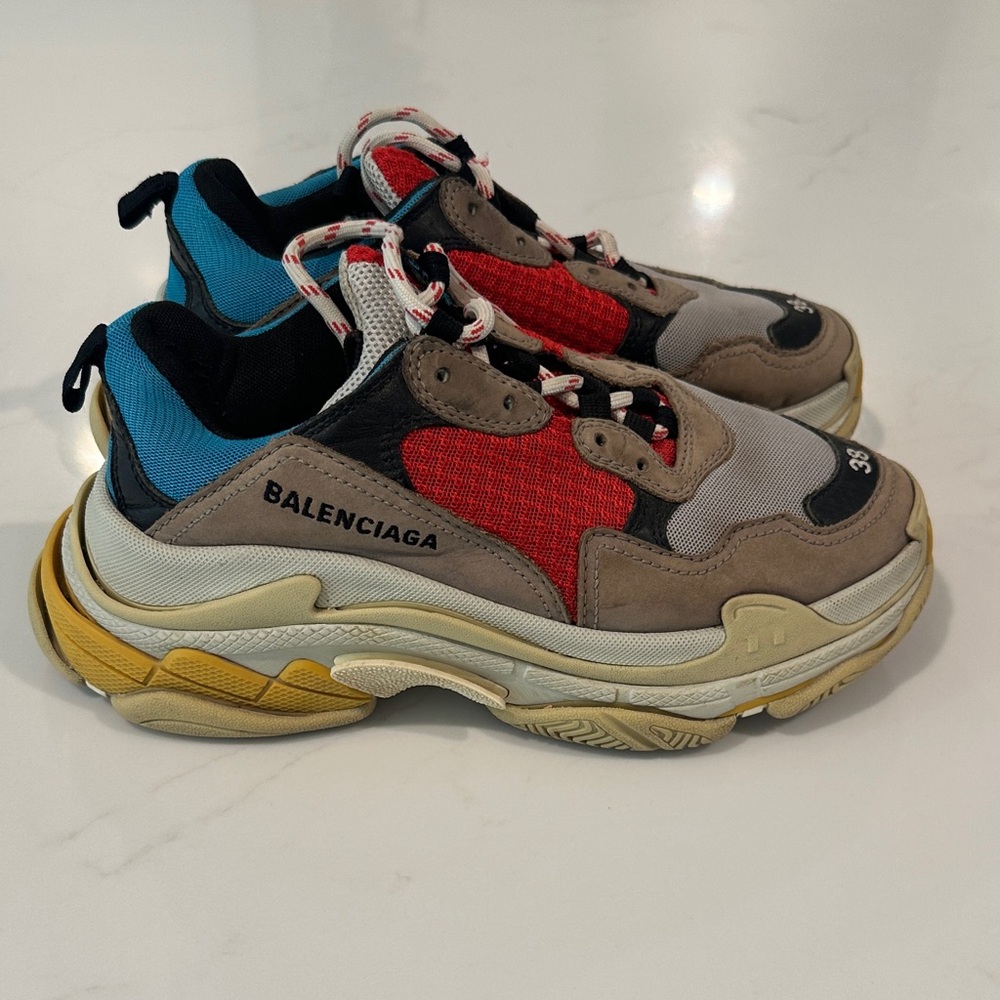 Balenciaga Red, Blue, and Tan Athletic Shoes